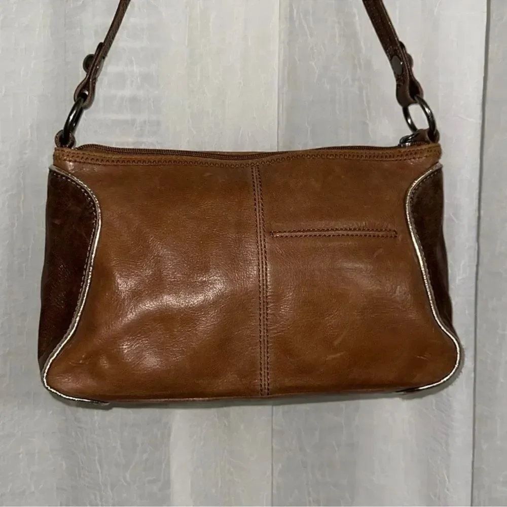 The Sak Blue Brown Gold Trim Genuine Leather Hobo Purse